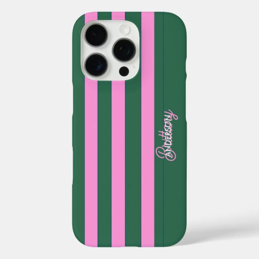 緑とピンクストライプのパターンパーソナライズされた Case-Mate iPhoneケース (裏面)