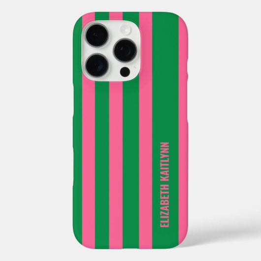 緑とピンクストライプのパターンパーソナライズされた Case-Mate iPhoneケース (裏面)