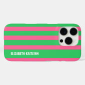 緑とピンクストライプのパターンパーソナライズされた Case-Mate iPhoneケース (裏面 (横))