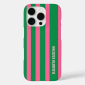 緑とピンクストライプのパターンパーソナライズされた Case-Mate iPhoneケース (裏面)