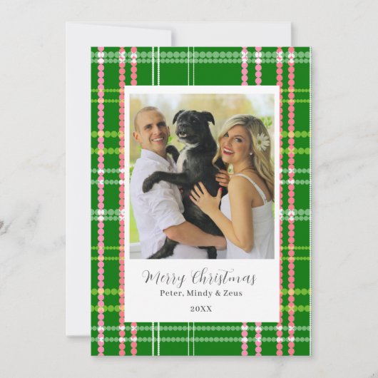 緑とピンクモダンのドカスタマイズック・クリスマス シーズンカード (正面)