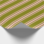 緑とピンク色のライニング/パターストライプのン ラッピングペーパー (角)