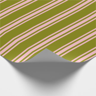 緑とピンク色のライニング/パターストライプのン ラッピングペーパー