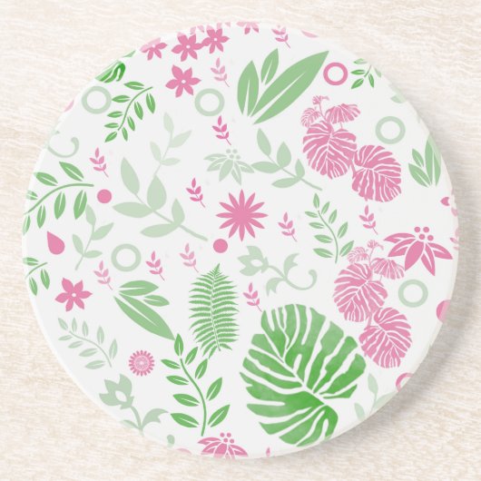 緑とピンク葉の花 コースター (正面)