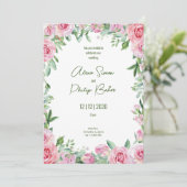 緑とピンク、緑の水色の花結婚の 招待状 (スタンド正面)