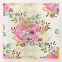 緑とピンク&金ゴールド秋のカボチャ&花