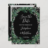 緑とフロート水彩黒日付を保存 案内ポストカード (正面/裏面)