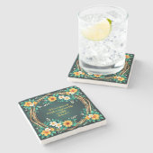 緑とフローラのリースのカスタマイズ ストーンコースター (横)