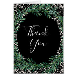 緑とフローレット水カラーサンキューカード