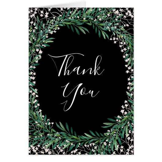 緑とフローレット水カラーサンキューカード (正面)