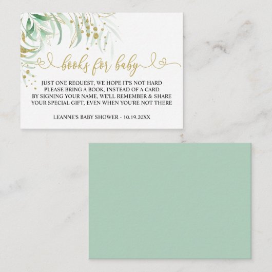 緑とベビーの赤ちゃんシャワー用の本 エンクロージャーカード (正面/裏面)
