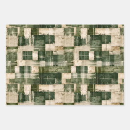 緑とベージュのプラグランジイド ラッピングペーパーシート