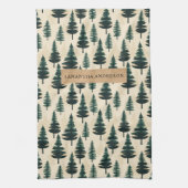 緑とベージュの常緑ヴィンテージ松 キッチンタオル (縦)