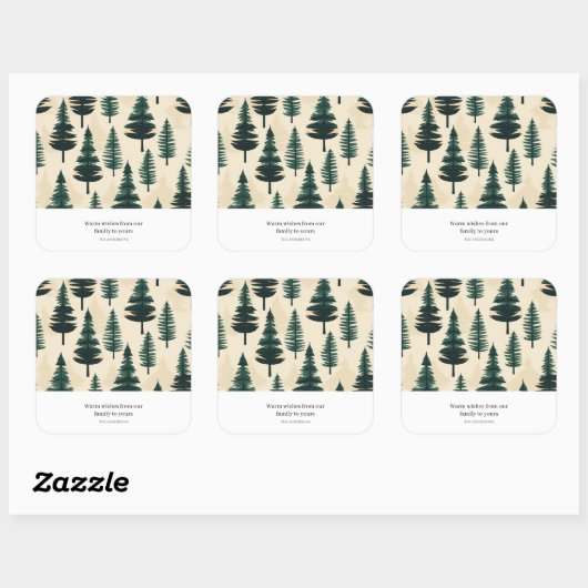 緑とベージュの常緑ヴィンテージ松 スクエアシール (シート)