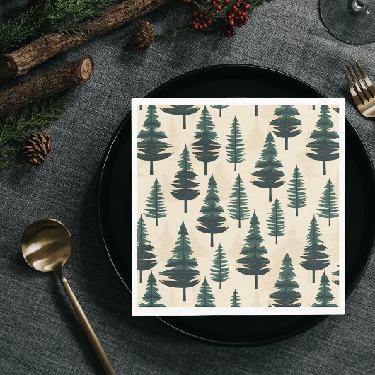 緑とベージュの常緑ヴィンテージ松 スタンダードランチョンナプキン