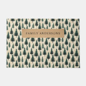 緑とベージュの常緑ヴィンテージ松 ドアマット (正面)