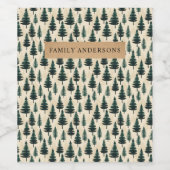 緑とベージュの常緑ヴィンテージ松 ワインラベル (シングルラベル)