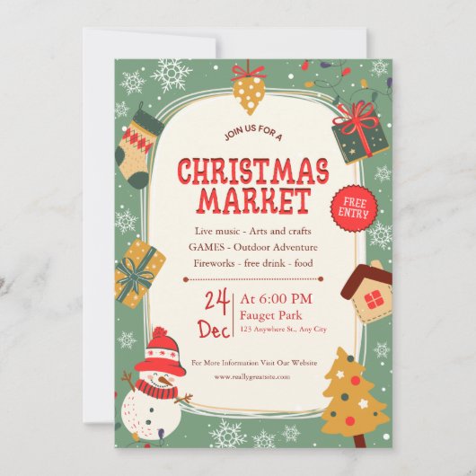 緑とベージュの管理クリスマスマーケットカード シーズンカード (正面)