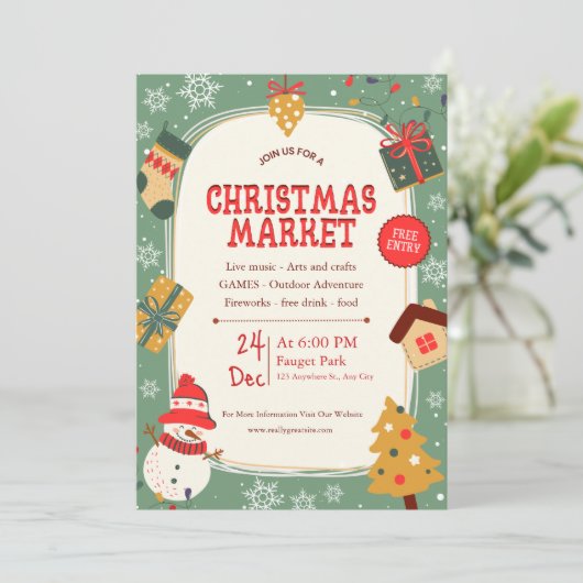 緑とベージュの管理クリスマスマーケットカード シーズンカード (スタンド正面)