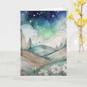 緑とベージュの色彩豊かな風景 カード (黄色い花)