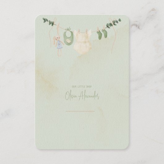 緑とベージュ繊細な水色ベビーシャワー エンクロージャーカード (正面)