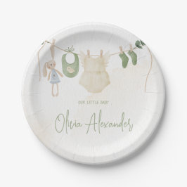 緑とベージュ繊細な水色ベビーシャワー ペーパープレート