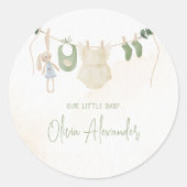 緑とベージュ繊細な水色ベビーシャワー ラウンドシール (正面)