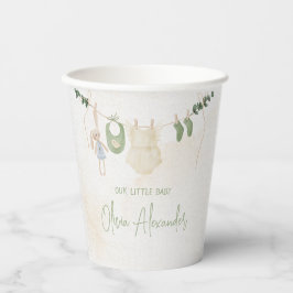 緑とベージュ繊細な水色ベビーシャワー 紙コップ