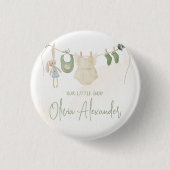緑とベージュ繊細な水色ベビーシャワー 缶バッジ (正面)