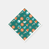 緑とモダンオレンジのクリスマスシンボルパターン スタンダードカクテルナプキン (角)