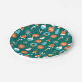 緑とモダンオレンジのクリスマスシンボルパターン ペーパープレート (アングル)