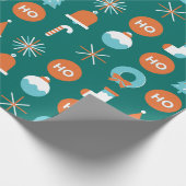 緑とモダンオレンジのクリスマスシンボルパターン ラッピングペーパー (角)