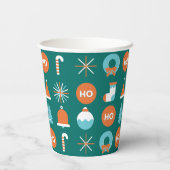 緑とモダンオレンジのクリスマスシンボルパターン 紙コップ (裏面)