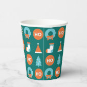 緑とモダンオレンジのクリスマスシンボルパターン 紙コップ (右)