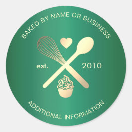 緑とモダン光の金ゴールドベーカーのカップケーキスイーツ ラウンドシール