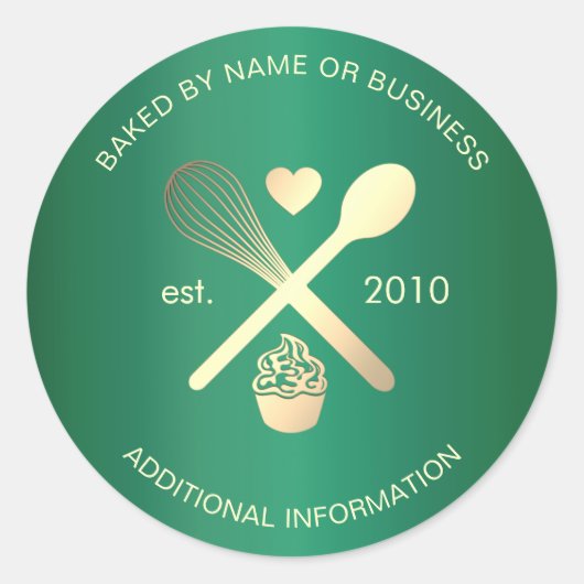 緑とモダン光の金ゴールドベーカーのカップケーキスイーツ ラウンドシール (正面)