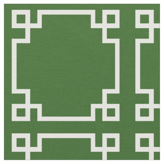 緑とモダン白のギリシャ鍵パターン ファブリック (クローズアップ)