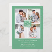 緑とモダン白の写真コラージュ日付を保存 (正面/裏面)
