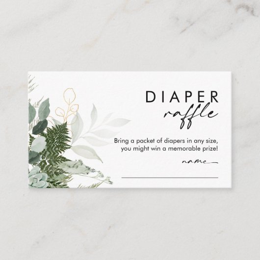 緑とモダン金ゴールドおむつラッフルベビーシャワー エンクロージャーカード (正面)