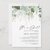 緑とモダン金ゴールドその女の子の赤ちゃんシャワー 招待状 (正面)