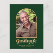 緑とモダン金ゴールドのアーチ写真卒業 案内ポストカード (正面)