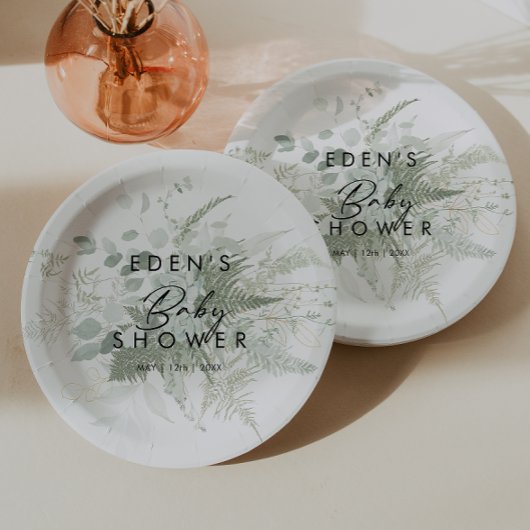 緑とモダン金ゴールドの赤ちゃんシャワー ペーパープレート