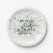 緑とモダン金ゴールドの赤ちゃんシャワー ペーパープレート (正面)