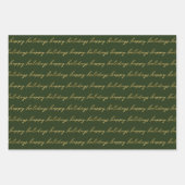 緑とモダン金ゴールド書道のクリスマス ラッピングペーパーシート (正面3)