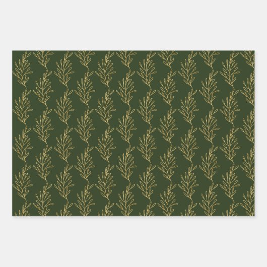 緑とモダン金ゴールド書道のクリスマス ラッピングペーパーシート (正面)