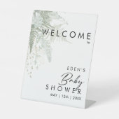 緑とモダン金ゴールド歓迎ベビーシャワー 台座サイン (正面)