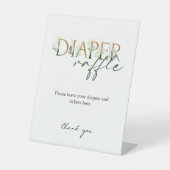 緑とモダン金ゴールド赤ちゃんシャワーおむつラッフル 台座サイン (正面)