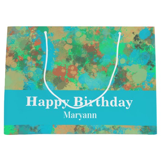 緑とモダン黄色のドロップ抽象デザイン ラージペーパーバッグ (正面)