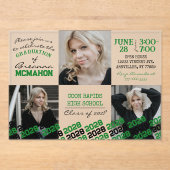 緑とユニーク黒の卒業式3写真フロステッド アクリル招待状 (正面)
