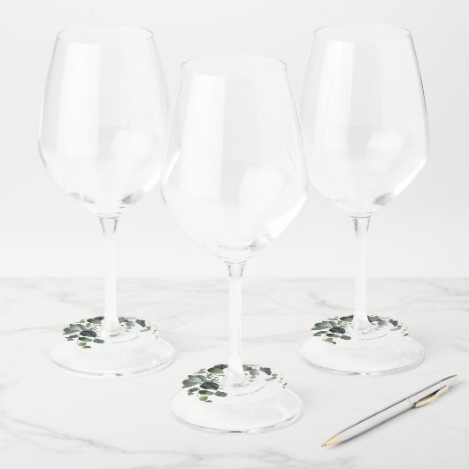 緑とユーカリ結婚プス ワイングラスタグ (セット)